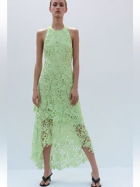 H&M NWT LIGHT GREEN LACE HALTERNECK DRESS SIZE SMALL
